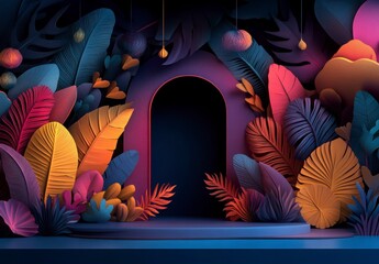 Vibrant Abstract Backdrop with Colorful Leaves and Tropical Plants
