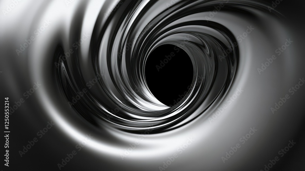 Poster abstract swirling depth with gradient shades of silver and black representing motion, elegance, and 