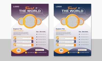 Modern and creative set of standard flyer design for travel agency with offer promotion. Holiday and tour advertisement social media post or print design.