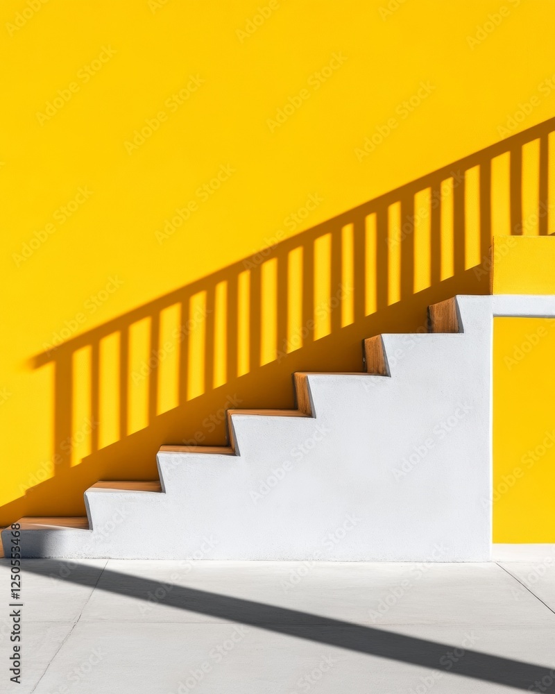 Poster bold geometric aesthetic vibrant yellow staircase with concrete shadow lines - modern architectural 