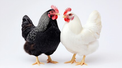 Fototapeta premium Charming chickens displaying unique features farm setting animal photography vibrant colors close-up poultry diversity