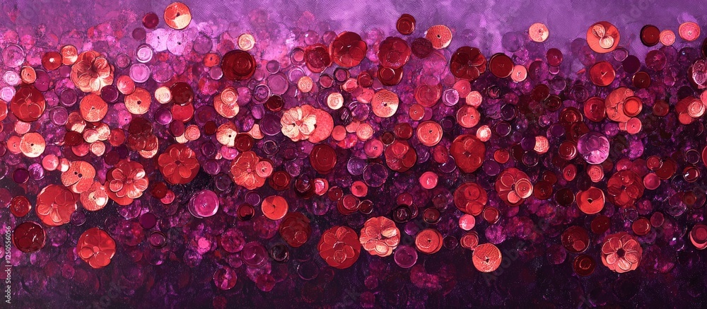 Poster sparkling crimson and purple abstract background with shimmering sequins creating a vibrant and visu