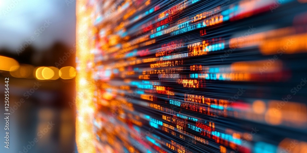 Poster Dynamic Digital Encryption Art Vibrant Code Display on Virtual Canvas for Futuristic Cybersecurity Solutions and Tech Education Initiatives