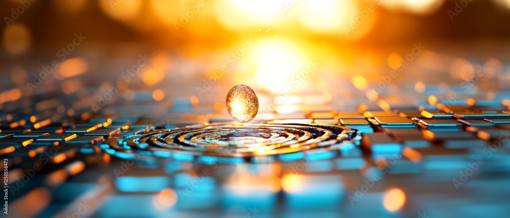 Poster Futuristic Quantum Computing Visualization Dynamic Particle Field and Digital Energy Waves on Reflective Matrix - Advanced Tech for Scientific Visualization and Computational Research