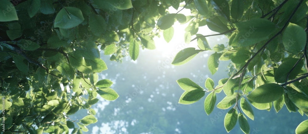 Aufkleber sunlight filtering through green leaves creating a serene natural canopy effect in a lush forest set
