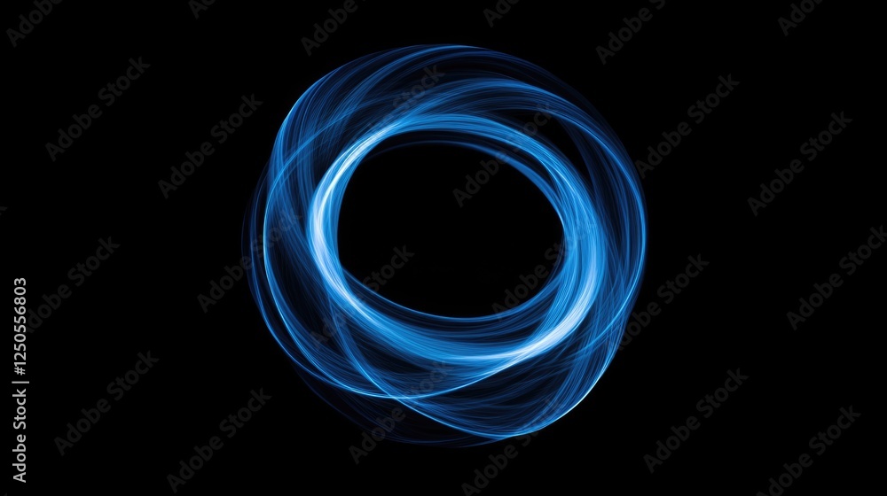 Poster dynamic blue circular light waves animation on black background for visual effects and backgrounds