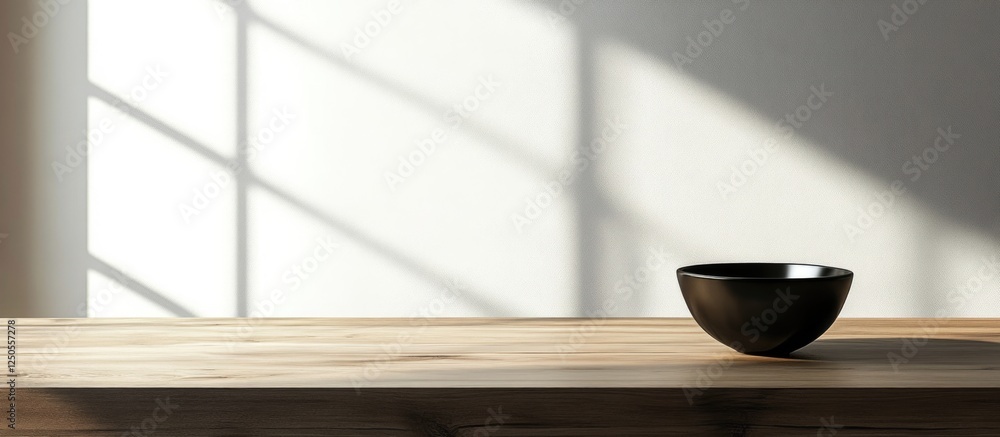 Poster modern living room table setting with empty space for text featuring a black bowl and soft shadow pl