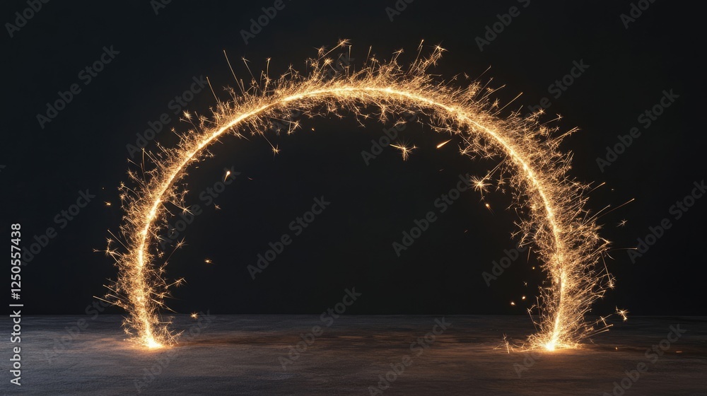 Poster sparkler light trail creating a semicircular arc in dark background