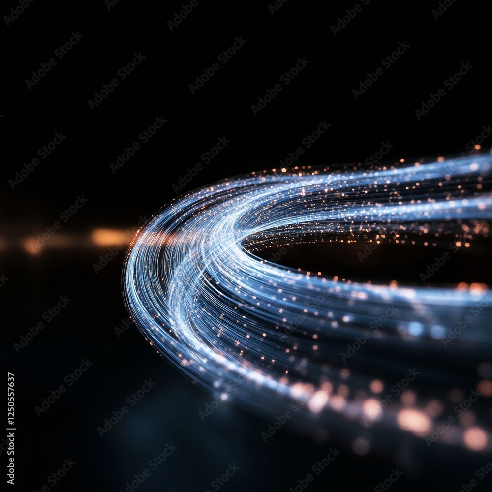 Poster Tech-Inspired Light Ribbons Dynamic Flow of Energy Streams in Space - Data Connectivity Visualization for Advanced Digital Marketing and Innovation Strategies
