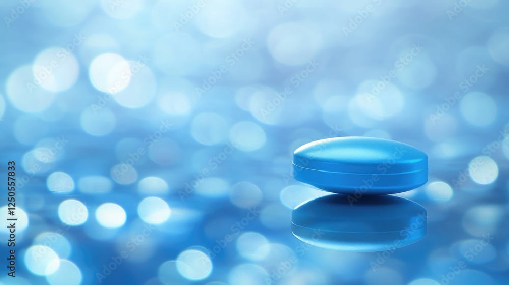 Poster light blue oval object on shimmering abstract bokeh backdrop with soft focus and reflections creatin