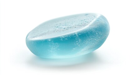 Light blue oval sea glass piece on a white background showcasing natural texture and color for decorative or artistic use.