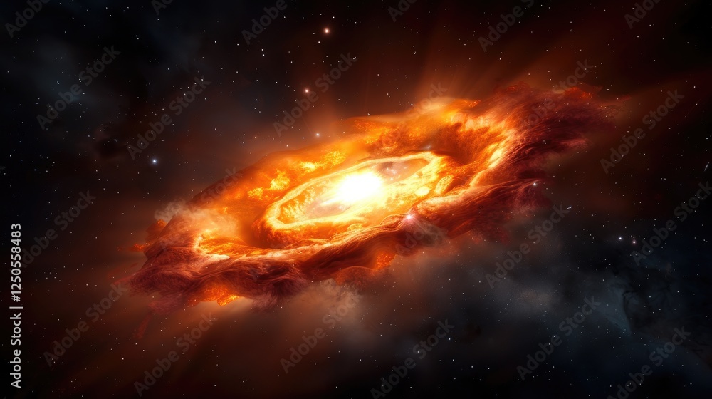 Poster exploring celestial phenomena cosmic explosion outer space digital artwork astronomical environment 