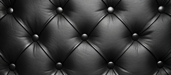Fototapeta premium Black and white textured leather background with button tufting creating a luxurious and classic aesthetic for design applications