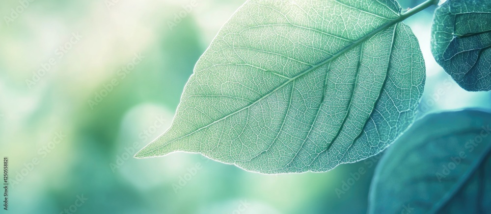 Poster delicate green leaf texture with soft natural lighting for a serene background or design element.