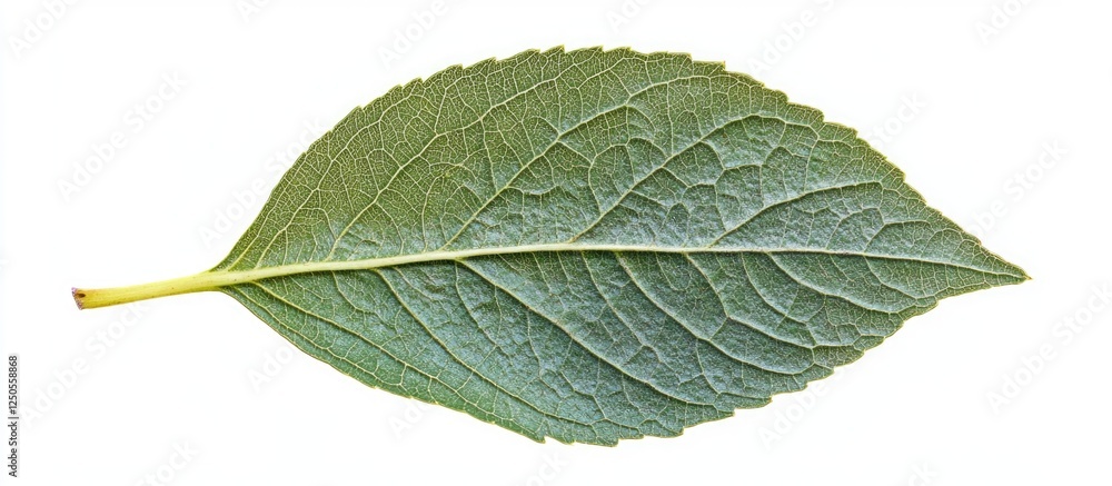 Poster leaf texture close-up on soft blurred white background showcasing intricate details and natural patt