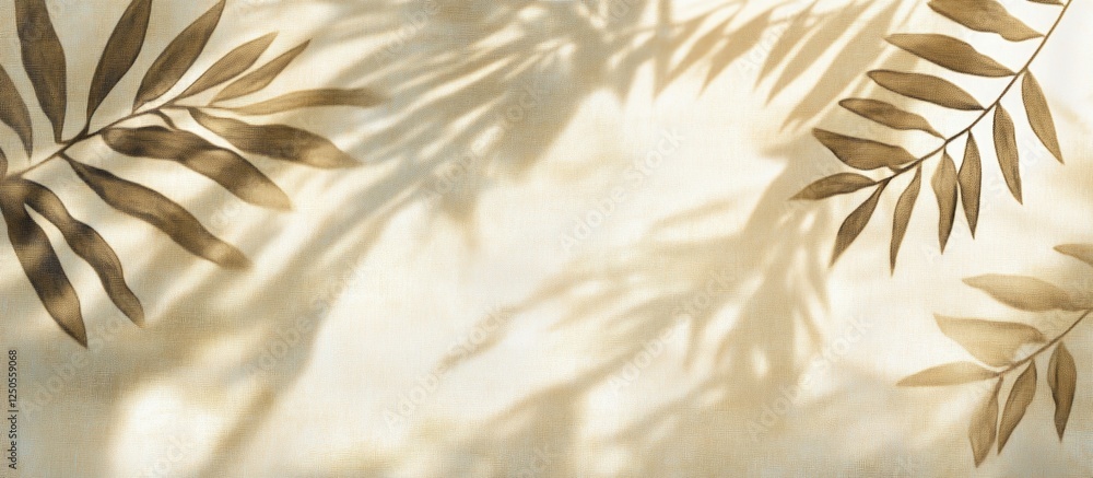 Poster shadows of tropical leaves on a soft calico background creating a serene nature-inspired atmosphere 