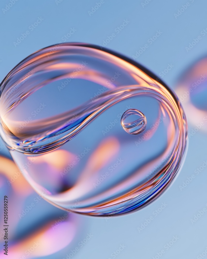 Poster futuristic glass sculpture fluid illusions in space - innovative digital art and modern design for c