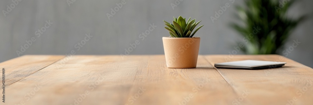 Aufkleber scandinavian minimalism in workspace design modern wooden table surface with green succulent - inspi