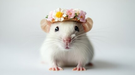 Fototapeta premium A whimsical birthday celebration for a baby rat indoor setting cute animal photography soft focus joyful concept