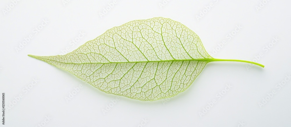 Poster delicate green leaf isolated on white background showcasing intricate vein patterns and botanical de
