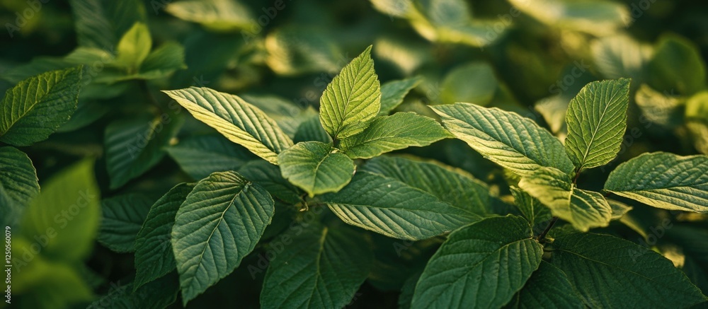 Poster lush green leaves with texture and depth creating a vibrant natural background for design and nature