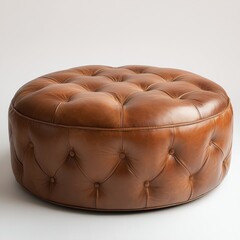 Obraz premium Brown Leather Tufted Round Ottoman home 