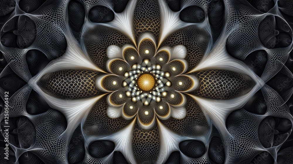 Poster intricate floral pattern design digital art abstract concept dark background symmetrical view visual