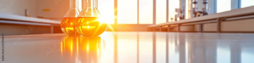 Aufkleber sunlit minimalist laboratory scene with automated research equipment and safety stations - innovativ