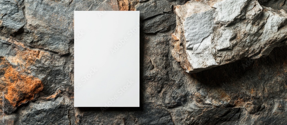 Poster blank poster layout on textured stone wall for customizable design or text space in a modern and art