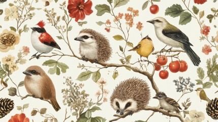 Whimsical gathering of forest animals enchanted woodland artwork nature playful tone animal companionship