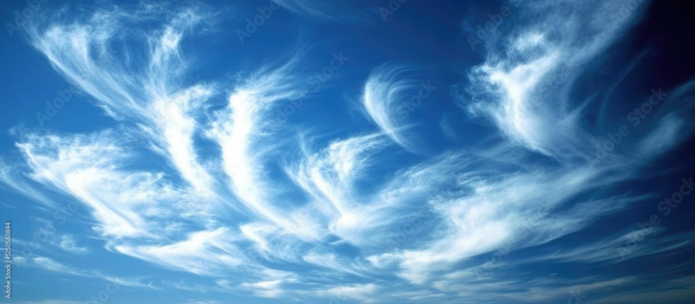 Poster serene blue sky adorned with wispy cirrus and altocumulus clouds creating a captivating natural atmo