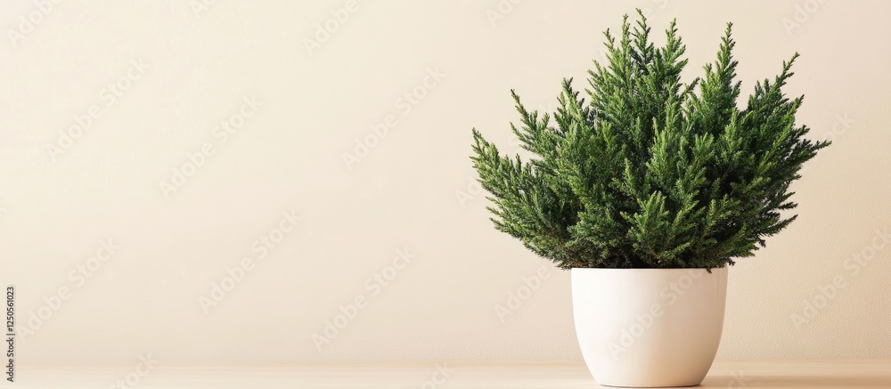 Poster lavish juniper plant in a bright indoor container showcasing spiky green foliage with ample space fo