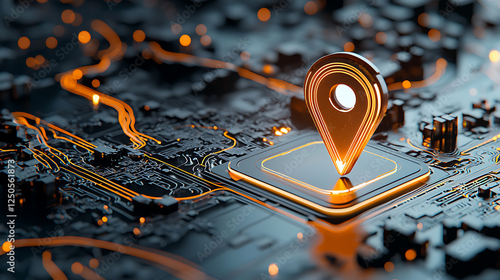 Poster navigating the future location technology on circuit boards digital landscape conceptual art high-te