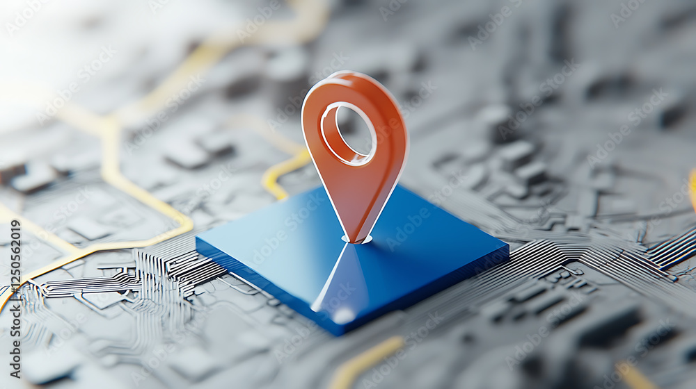 Poster location marker on digital map virtual environment 3d graphics navigation concept close-up view tech