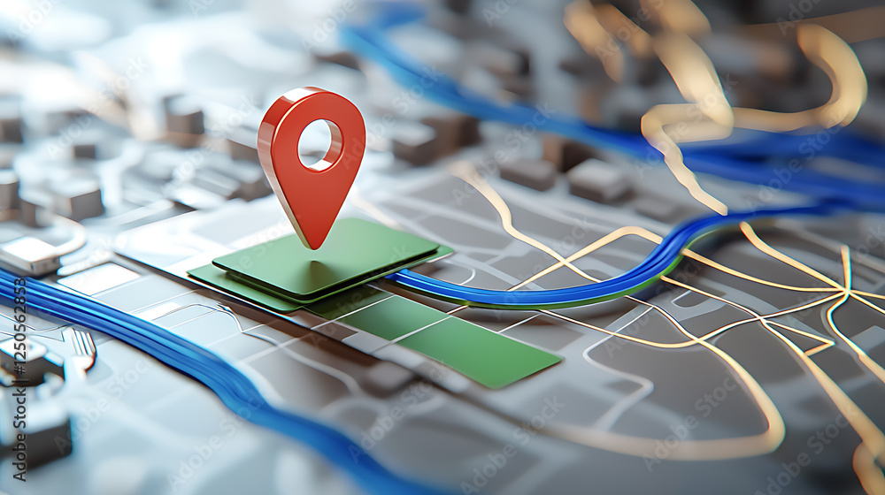 Poster exploring location markers on digital maps urban environment graphic design 3d viewpoint navigation 