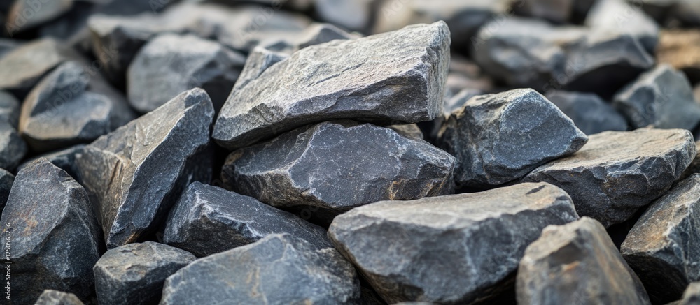 Poster gray rough cobblestones piled together on uneven surface for natural texture background in construct