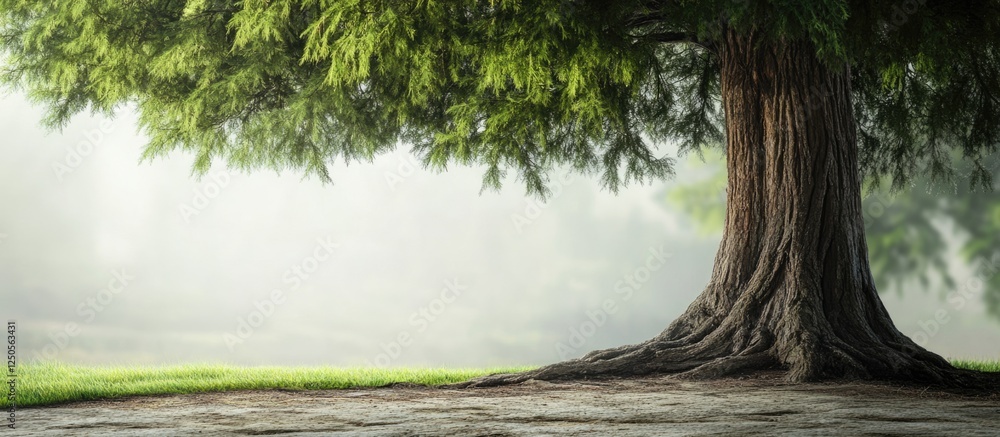 Poster cypress tree in serene landscape with blank space for text and nature background