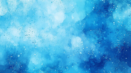 A blue sky with white clouds and a splash of blue paint