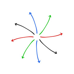 A colorful diagram with arrows pointing outward from a central point, symbolizing expansion, direction, and brainstorming concepts.