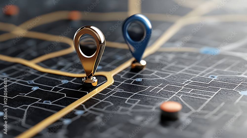 Aufkleber navigating modern maps with location pins urban environment digital art close-up view technology con