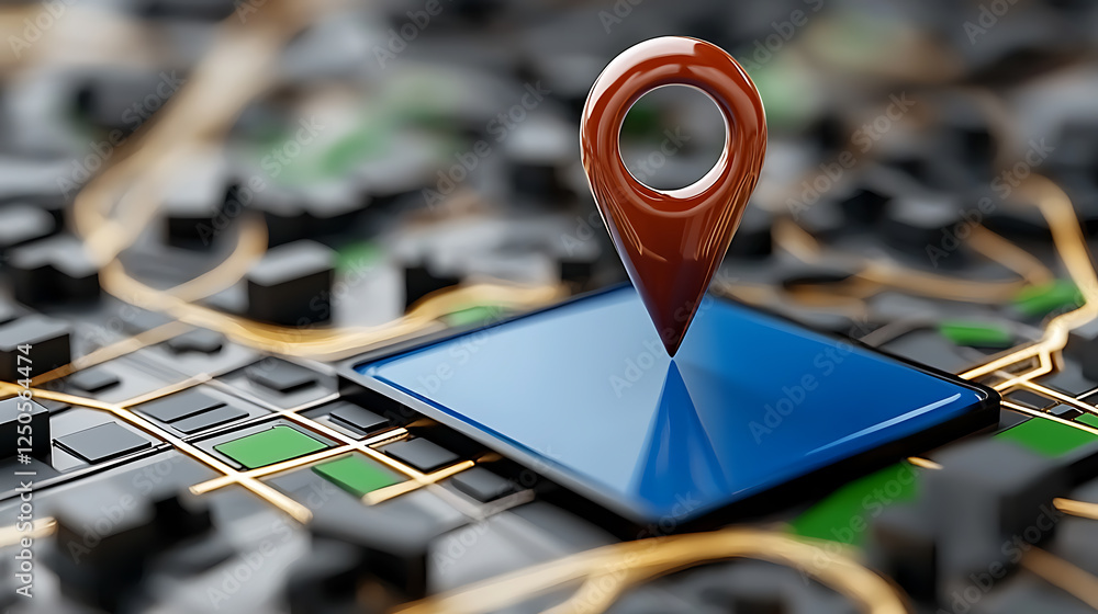 Aufkleber geolocation pinpointing action on urban map cityscape digital content modern environment aerial view