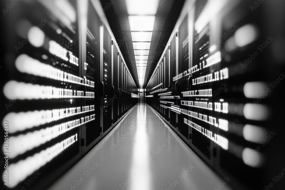 Leinwandbilder Futuristic Data Center Corridor Advanced Server Racks with Streaming Visual Data - Enterprise Security Technology for Enhanced Corporate Infrastructure Protection