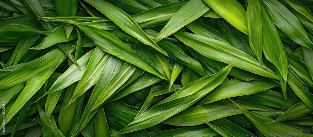 Poster Close-up of vibrant green bamboo leaves creating a lush background with ample space for overlaying text or graphics.