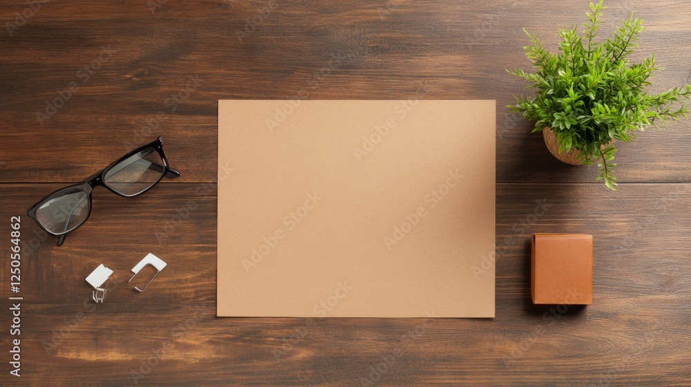 Aufkleber Modern Minimalist Office Setup Wooden Desk with Tech Accessories and Greenery - Efficient Coworking Space Design and Remote Productivity Enhancements