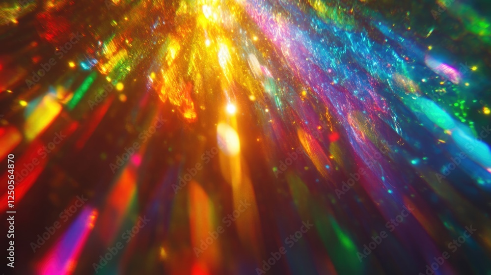 Poster colorful kaleidoscopic light patterns creating a vibrant psychedelic effect with dynamic reflections