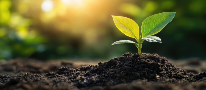 Major financial investments for growth and innovation in technology with vibrant plant sprouting from soil and space for text integration - Powered by Adobe
