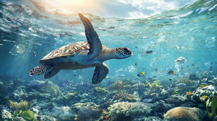 Fototapeta premium Exploring marine wildlife coral reefs photography underwater close-up capturing the beauty of marine wildlife thriving