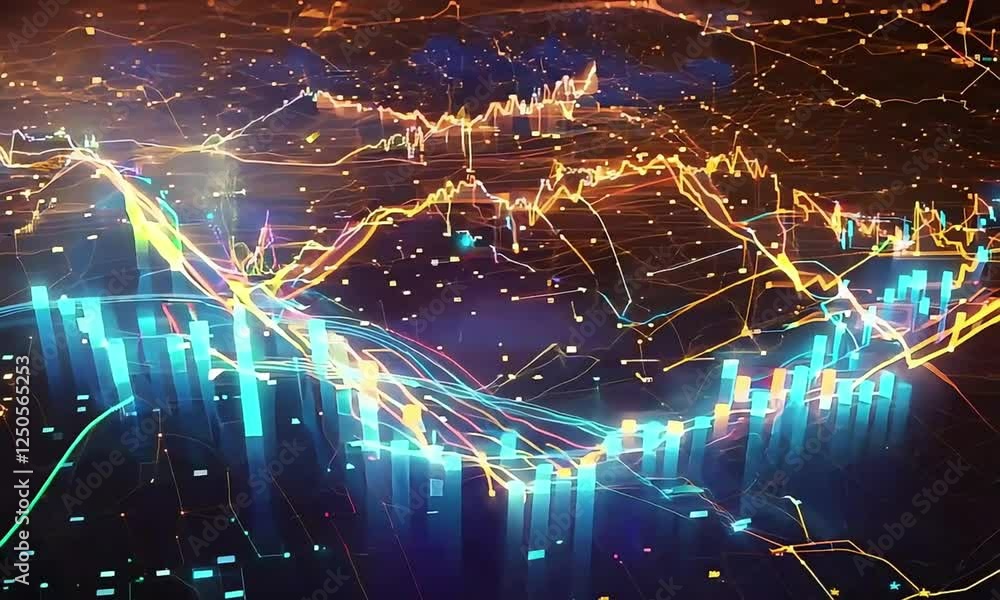 Poster Abstract Cityscape with Data Visualization Overlay