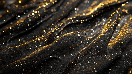 Luxurious Black Texture with Shimmering Gold and Water Droplets in an Abstract Liquid Shape Capturing Elegance and Glamour for Jewelry Background