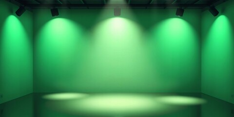 Abstract gradient green room illustration background with soft shadows and lighting, perfect for product presentation and backdrop, soft shadows, room